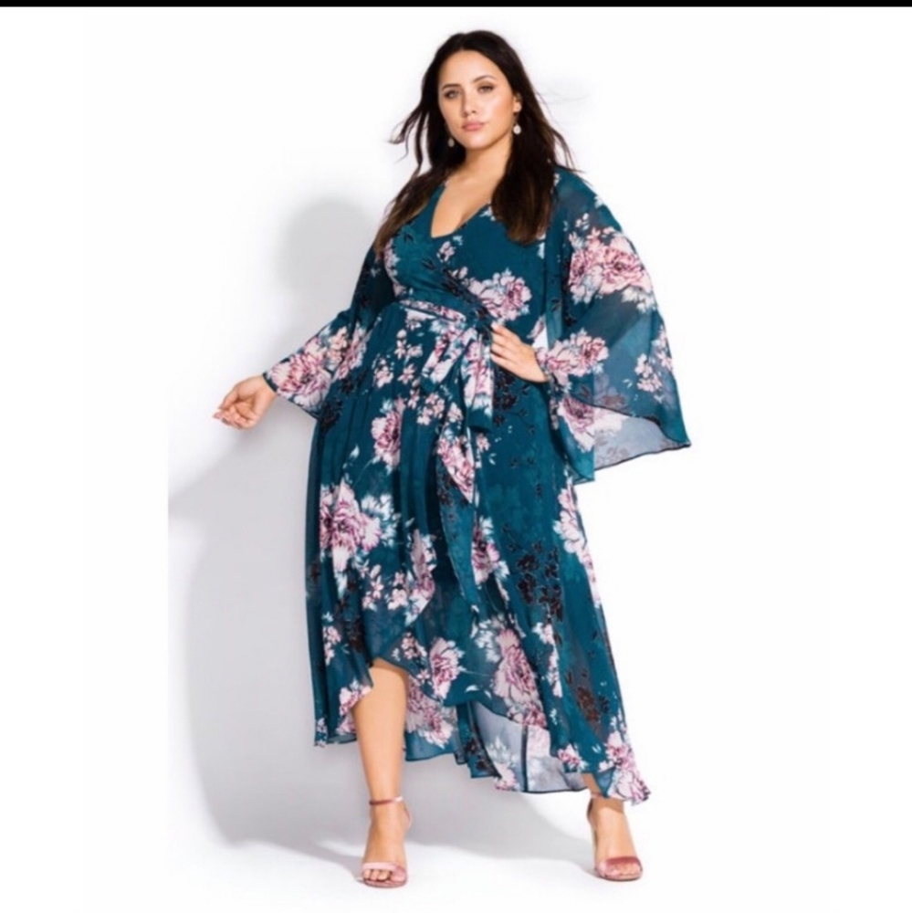 City Chic Maxi Dress Jade Blossom Size XL/22